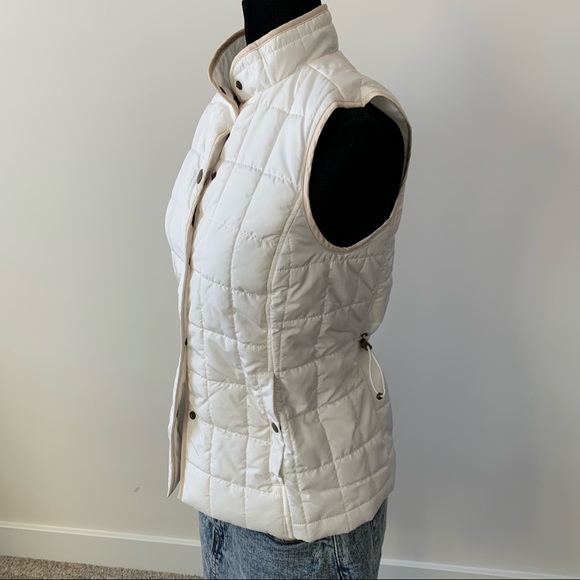 White Puffer Vest with Tan Piping and Snaps - Picture 5 of 7
